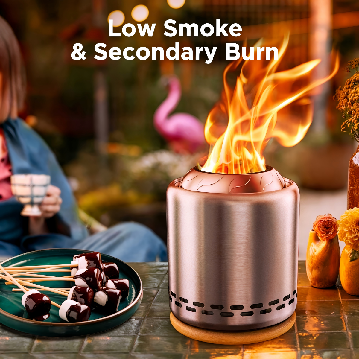 Stove TabletopFire Pit withStand -5.9" x7.8" SmokelessStainless SteelPortable Fire Pit