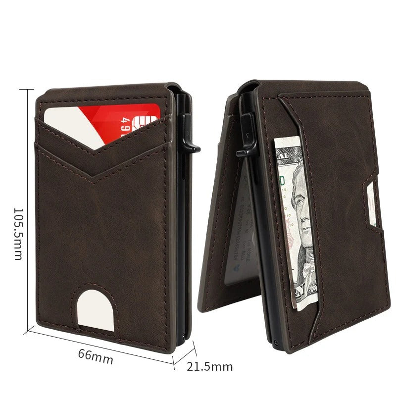 Slim RFID Wallet for Men- Pop-Up Card Holder with Money Clip & Dual ID Windows