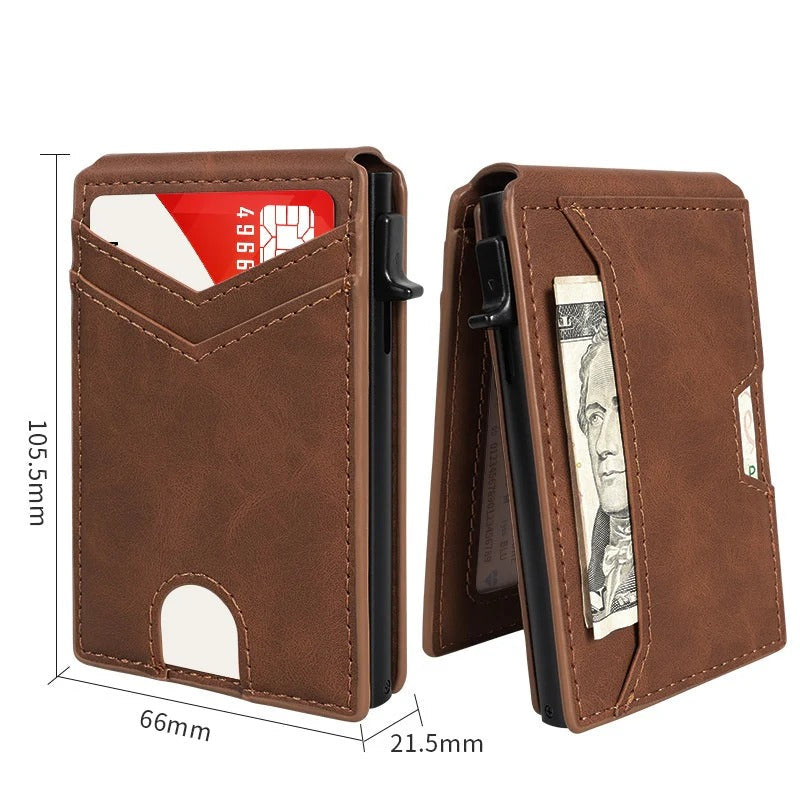 Slim RFID Wallet for Men- Pop-Up Card Holder with Money Clip & Dual ID Windows