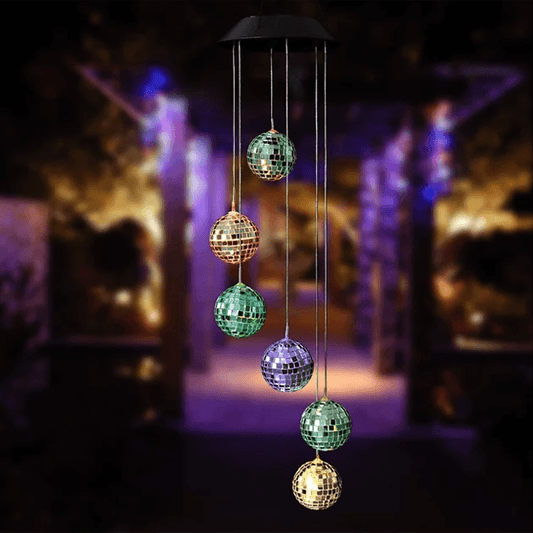 Mirror Ball Wind Chime – Solar LED Garden Decoration